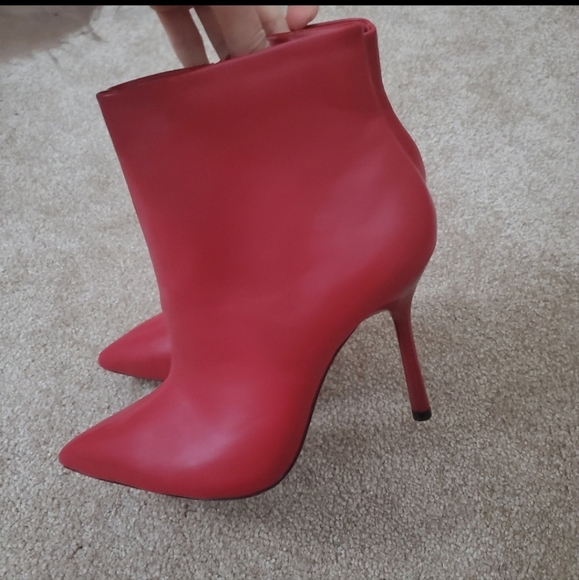 Zara Pointed Toe Heeled Ankle Boots Red - Picture 10 of 13